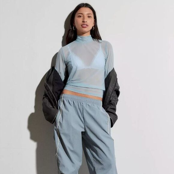 NWT BOBBLEHAUS x Urban Outfitters Mesh Long Sleeve Top | Unisex M | Powder Blue - Picture 7 of 7